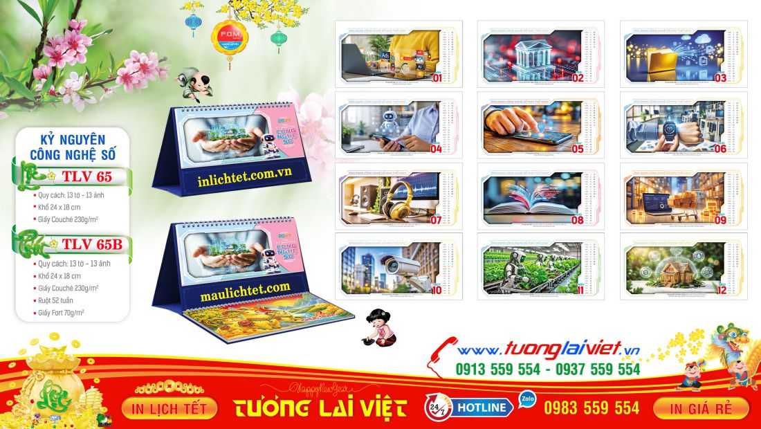 Mẫu lịch bàn 13 tờ Kỷ Nguyên Công Nghệ