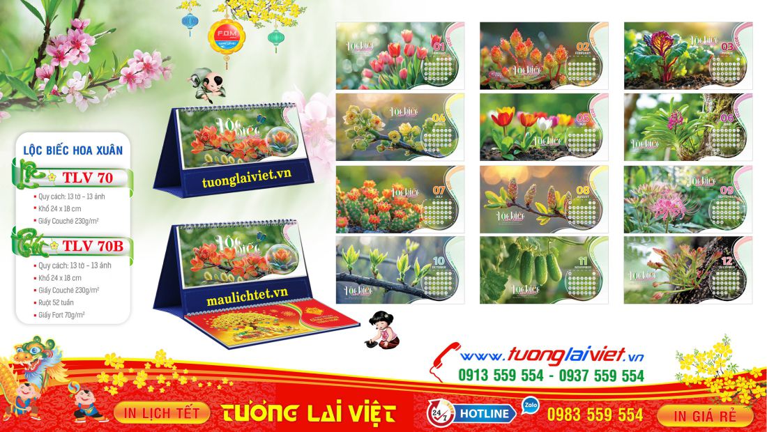 Mẫu Lịch Bàn 13 Tờ Lộc Xuân